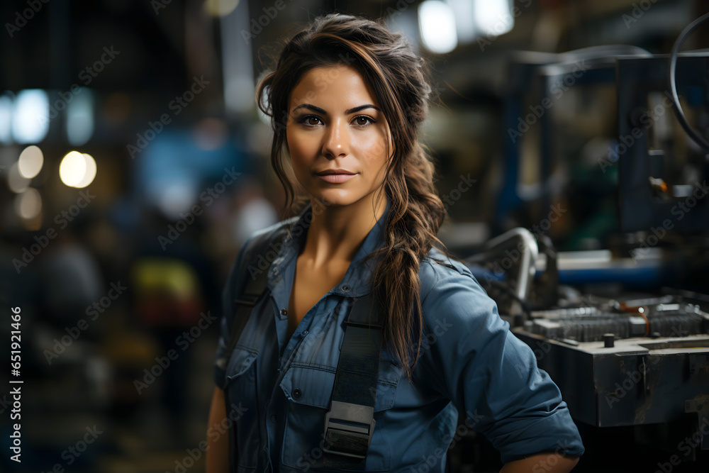 portrait of a woman confident factory worker with arms crossed portrait of a woman confident factory worker with arms crossed