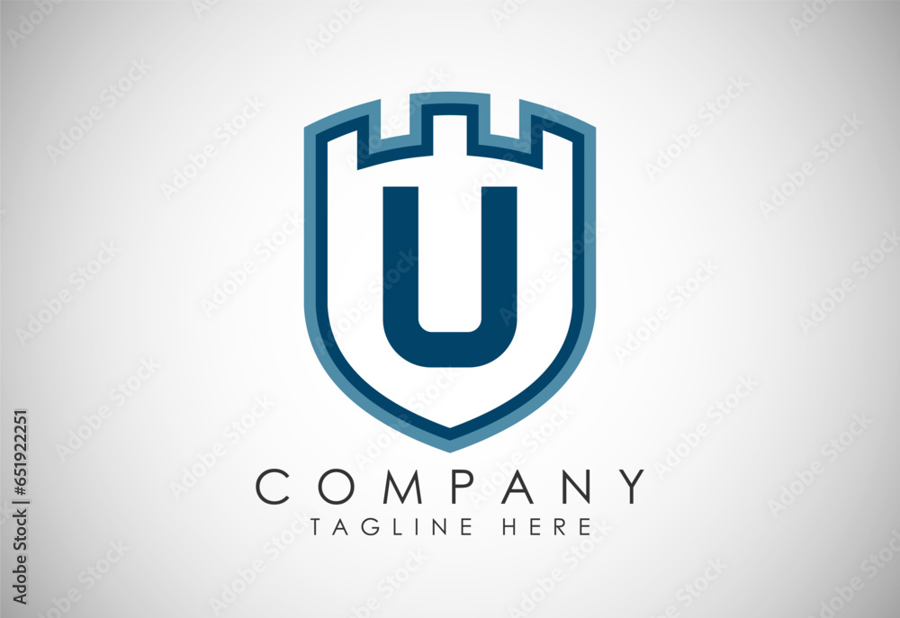 Obraz premium English Alphabet U With Castle Logo Design Vector. Graphic Alphabet Symbol For Corporate Business