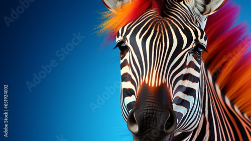 Zebra with colorful stripes HD 8K wallpaper Stock Photographic Image