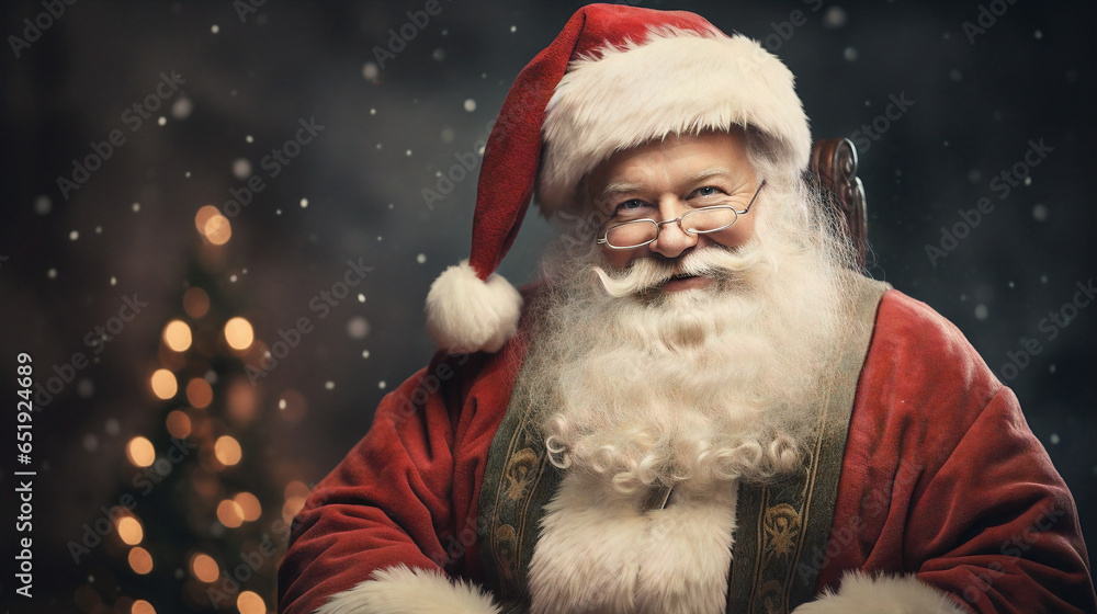 Close-up of Joyful Santa Claus. in the snow, exterior Merry Christmas, holiday season, Generative AI