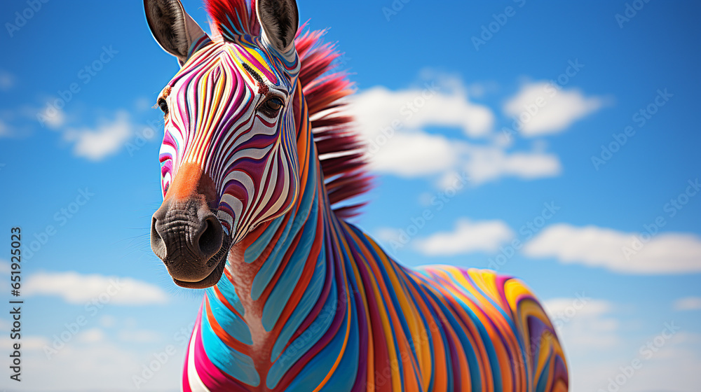 Zebra with colorful stripes HD 8K wallpaper Stock Photographic Image