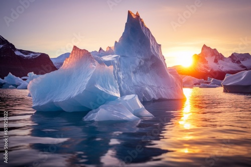 icebergs floating on the water in the anctartic sea in Anctartica photo