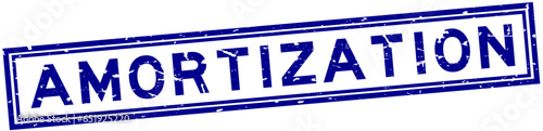 Grunge blue amortization word square rubber seal stamp on white background