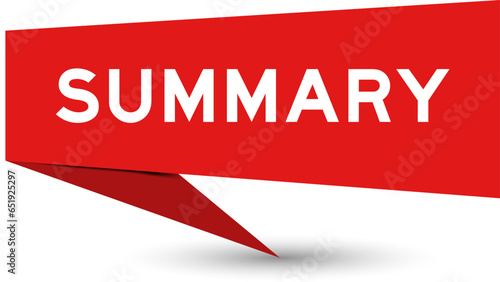 Red color speech banner with word summary on white background