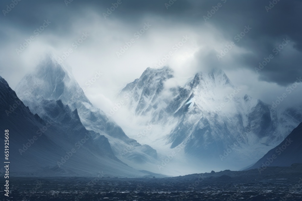 amazing mountain landscape of the high peaks of the himalayas covered in snow