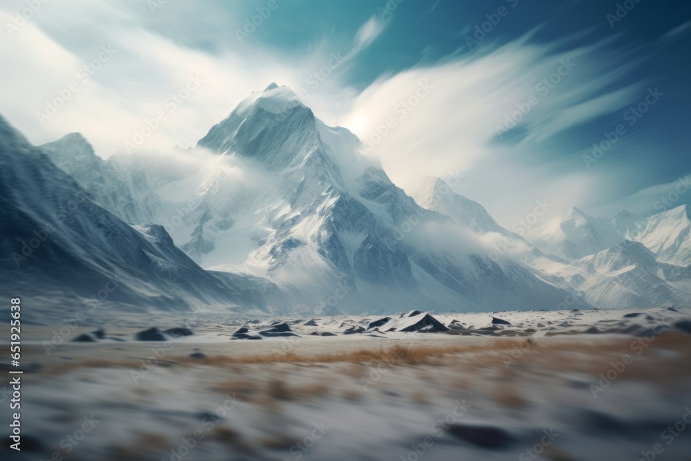 amazing mountain landscape of the high peaks of the himalayas covered in snow - obrazy, fototapety, plakaty 