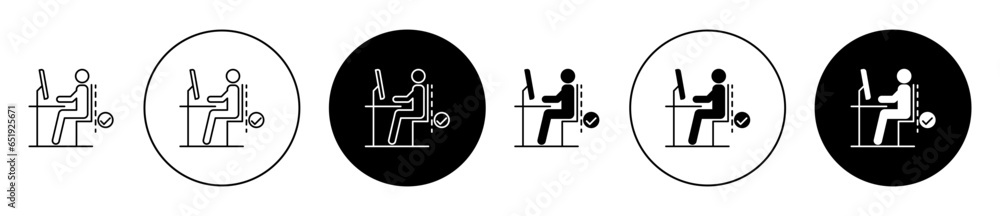 posture proper on office chair Icon icon set in black filled and outlined style. suitable for UI designs - obrazy, fototapety, plakaty 