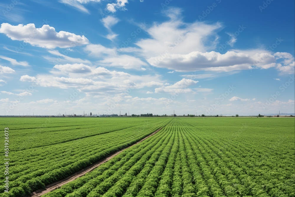 Green Agriculture Field in the Beautiful Imperial Valley Landscape, Rural Nature Farming Scene in California with Clear Blue Sky