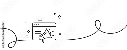 Seo marketing line icon. Continuous one line with curl. Web targeting sign. Traffic management symbol. Seo marketing single outline ribbon. Loop curve pattern. Vector
