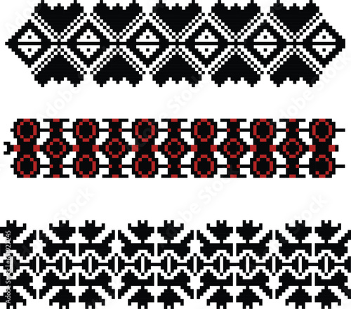 a set of 3 patterns of Ukrainian traditional ornament, for decoration, postcards, posters