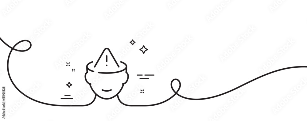 Mental health line icon. Continuous one line with curl. Psychology therapy sign. Brain warning symbol. Mental health single outline ribbon. Loop curve pattern. Vector Mental health line icon. Continuous one line with curl. Psychology therapy sign. Brain warning symbol. Mental health single outline ribbon. Loop curve pattern. Vector