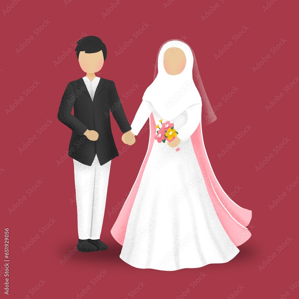 illustration of a Muslim wedding between a man and a woman illustration of a Muslim wedding between a man and a woman