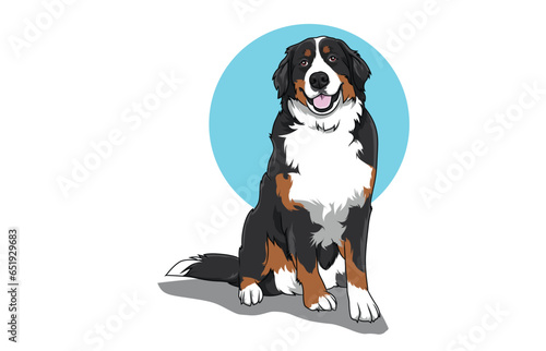 illustration concept. illustration of a Bernese mountain dog with thick fur mixed with black, white, and brown. beautiful dog. dog art
