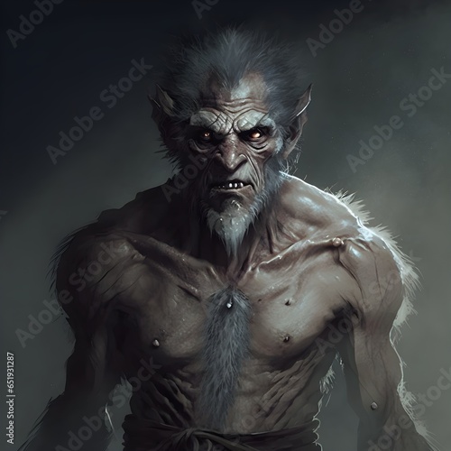 Werewolf Old Male Gray fur Mangy Monster Hunched over Wearing a loincloth Diseased 