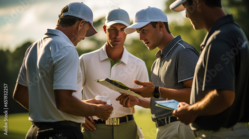Caddies confer with golfers, discussing club selection, course strategy, and providing vital information about wind direction and yardages for each hole © siripimon2525