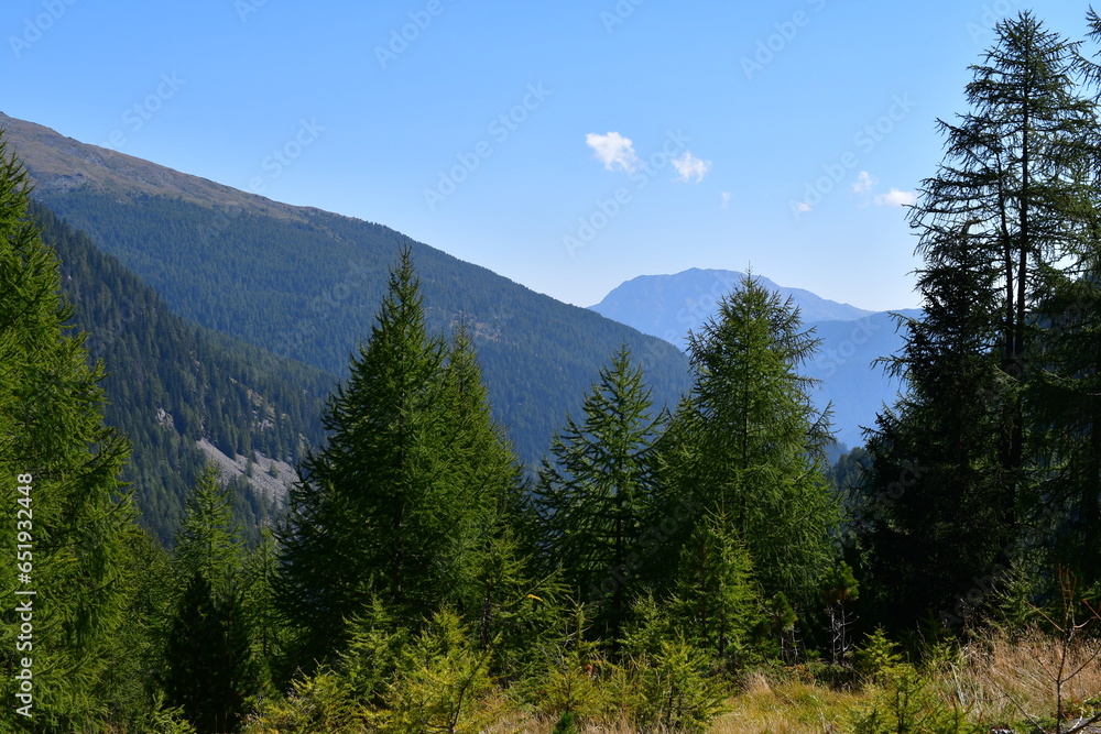 Schöne Landschaft mit Bergen im Ultental in Südtirol 