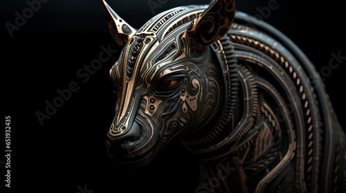 detail wooden animal statue, black background