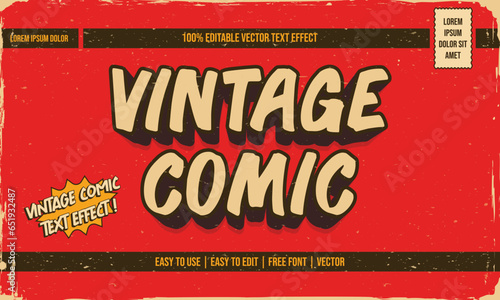 shabby worn vintage retro editable text effect in superhero cartoon comic style with grunge texture