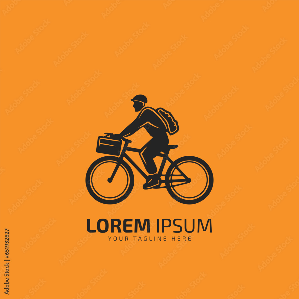 Fast and free delivery by cycle. Courier on bike with parcel box on the back isolated on yellow background. Delivery work vector illustration in flat design. Fast and free delivery by cycle. Courier on bike with parcel box on the back isolated on yellow background. Delivery work vector illustration in flat design.