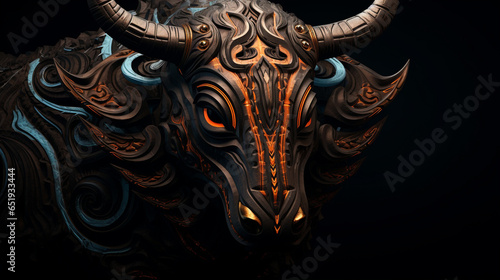 detail wooden animal statue, black background