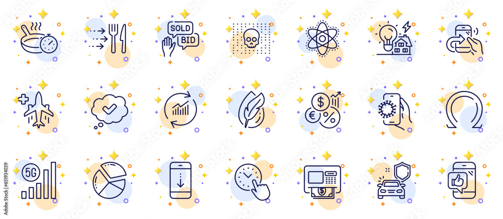Outline set of Medical flight, Cyber attack and Food delivery line icons for web app. Include Covid app, Share call, Scroll down pictogram icons. Inflation, Building energy, Mobile like signs. Vector Outline set of Medical flight, Cyber attack and Food delivery line icons for web app. Include Covid app, Share call, Scroll down pictogram icons. Inflation, Building energy, Mobile like signs. Vector