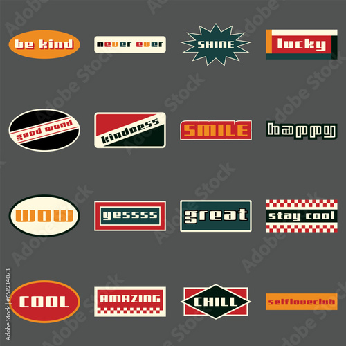 Sticker Pack. Collection of trendy pins. Set of cool patches vector design. Abstract retro badges.