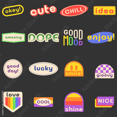 Sticker Pack. Collection of trendy pins. Set of cool patches vector design. Abstract retro badges.