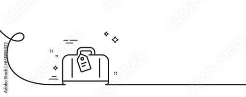 Airport hand baggage reclaim line icon. Continuous one line with curl. Airplane luggage sign. Flight checked bag symbol. Hand baggage single outline ribbon. Loop curve pattern. Vector