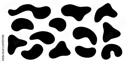 Black liquid irregular amoeba blob shapes vector collection isolated on white background. Fluid bobble blotch forms set, deform drops