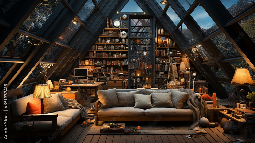 The attic of a futuristic imaginary dwelling in the Unite