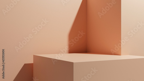 Fototapeta Naklejka Na Ścianę i Meble -  Empty geometric forms - empty space, stage, table, place with empty space, empty blank plaster walls and shapes with soft light and shadow, table for product placement or design solutions, room