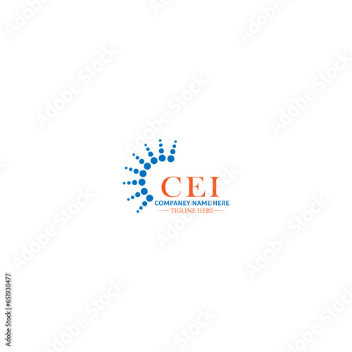 CEI letter logo design in 3 style. CEI polygon, circle, triangle, hexagon, flat and simple style with black and white color variation letter logo set in one artboard CEI logo, CEI.