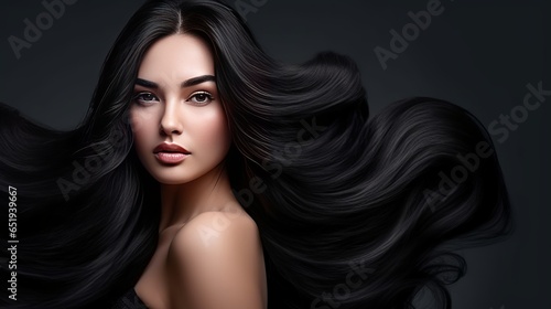 Attractive black hair women for hair care product, Generative ai