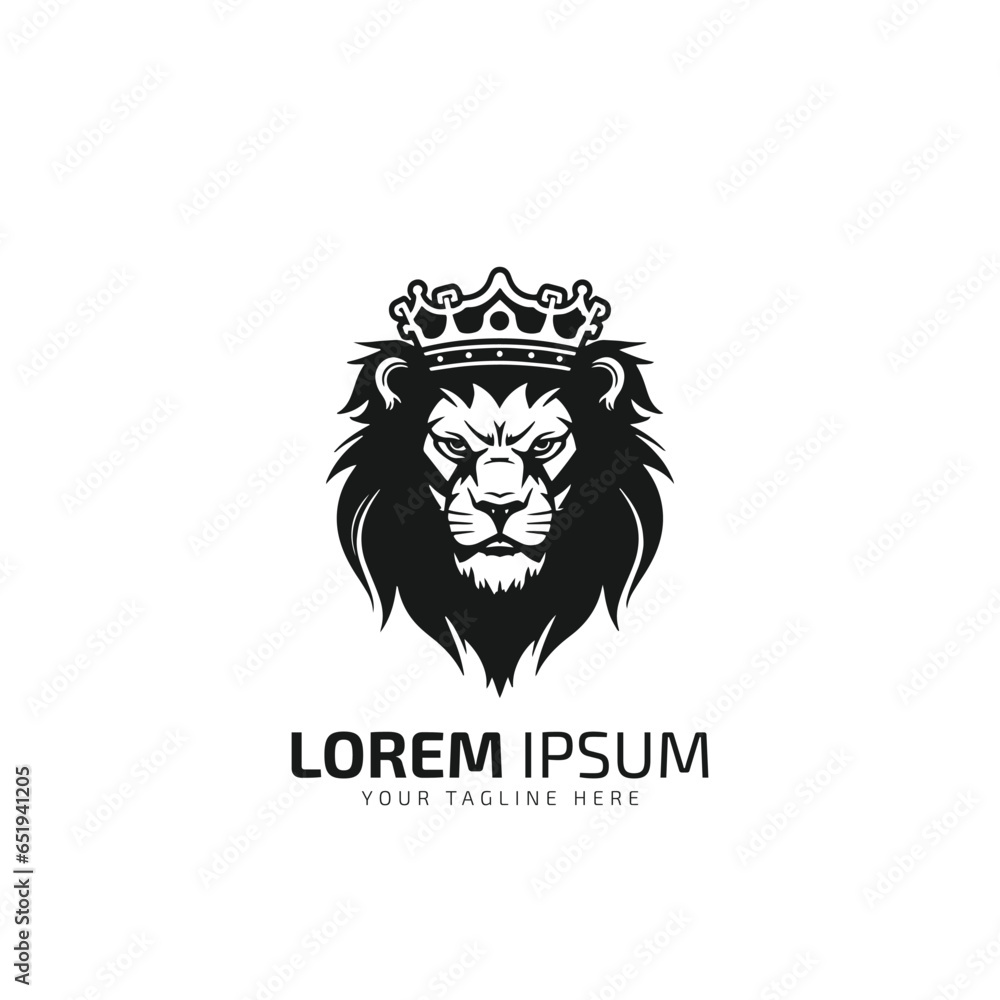 Lion minimal logo silhouette vector icon with crown