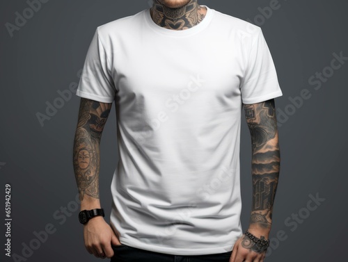 white blank t-shirt with space for your logo, mock up in casual urban style