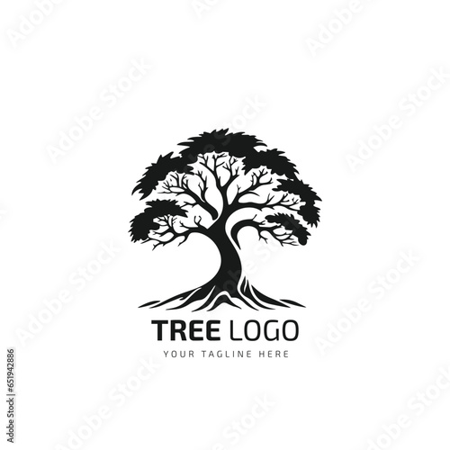 Tree with mountain logo design vector icon template