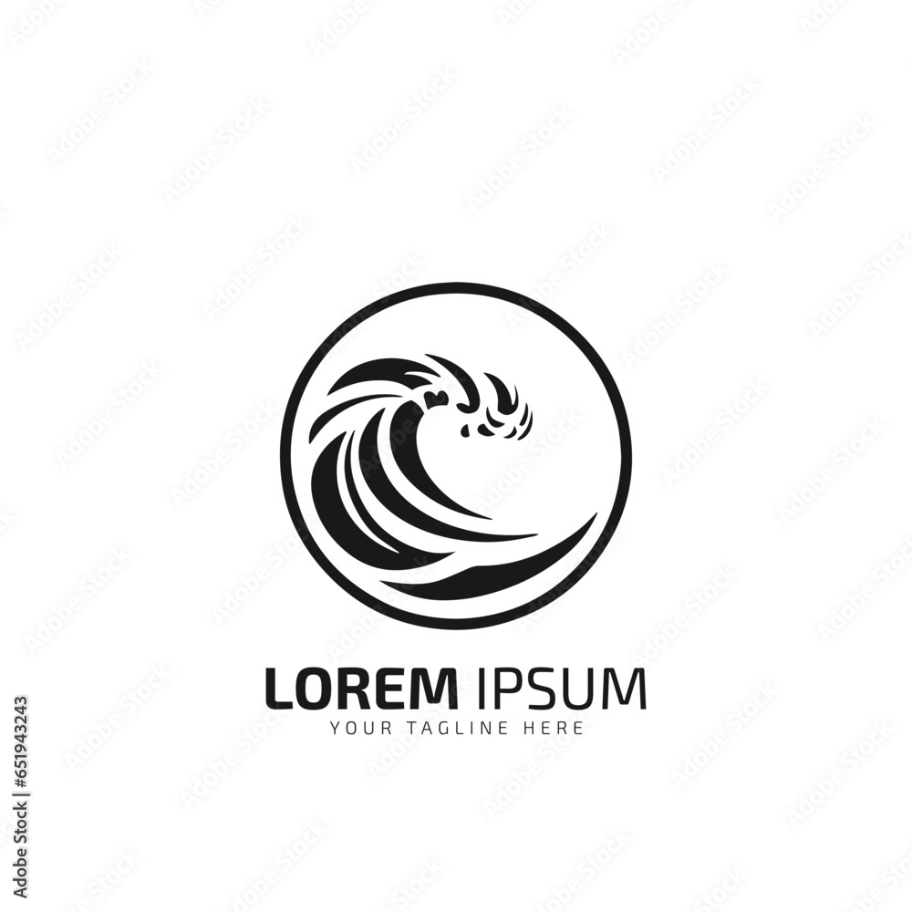 Wave logo concept, abstract wavy shape of dots. Water bubbles icon, minimal style emblem. Unusual modern design template. Vector illustration