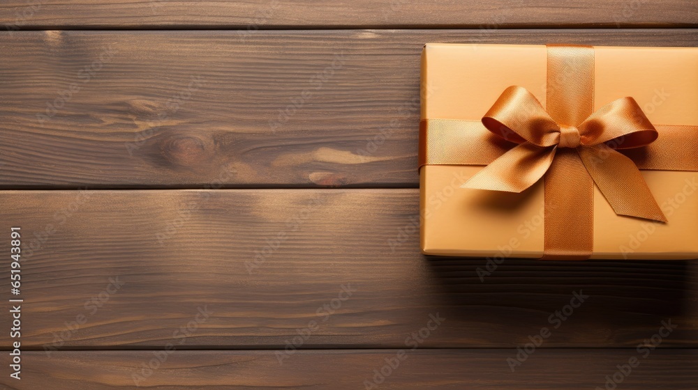 top view giftbox with ribbon onwooden background top view giftbox with ribbon onwooden background