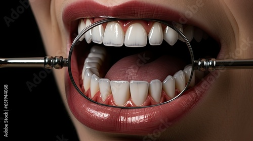 woman teeth and a dentist mouth  mirror