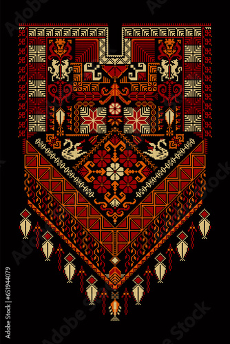 Embroidery vector Tatreez template , Palestinian fashion neck ornament