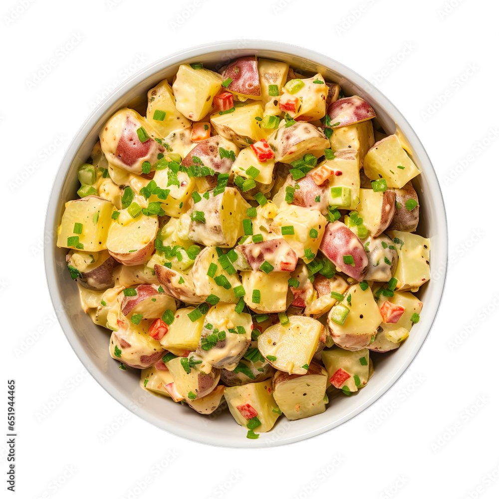 Top view of American food American Potato Salad isolated on a white transparent background 