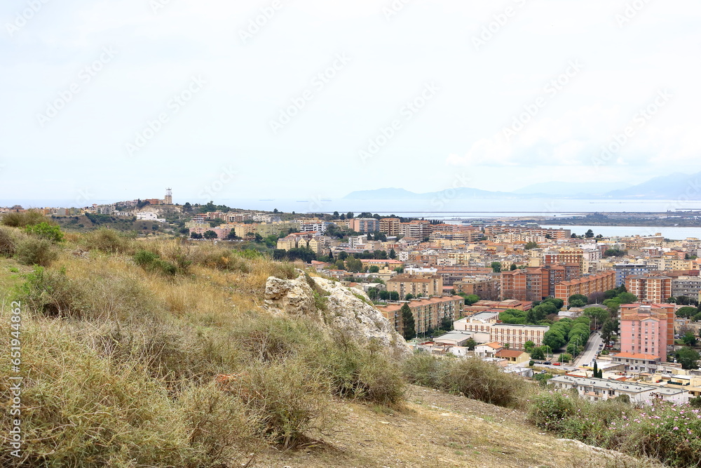 Panoramic view over the city of Cagliari, capital of Sardinia, Italy; view from Parco di San Michele
