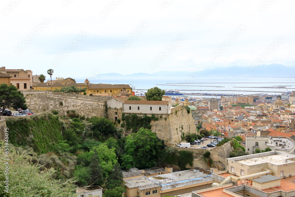 Panoramic view over the city of Cagliari, capital of Sardinia, Italy; view from Belvedere de la Cittadella