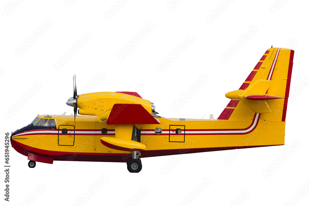 American firefighter seaplane to fight wildfires in California due to global warming isolated with transparent background 