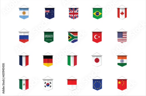 world top 20 country hanging flag on white isolated