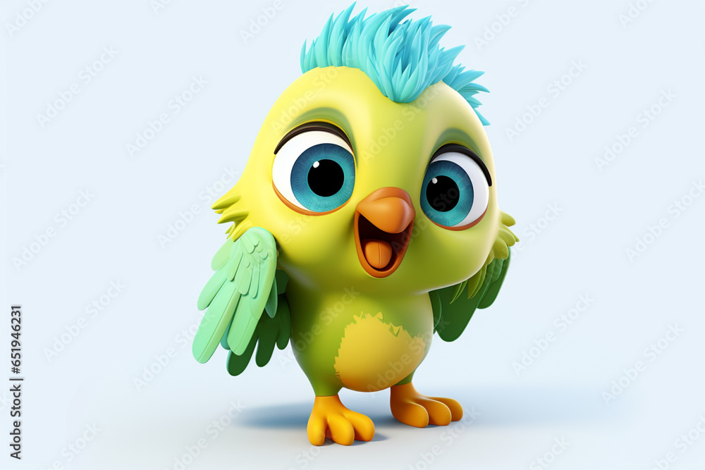 3D cartoon design cute character of a parakeet