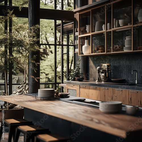Japandi style kitchen interior