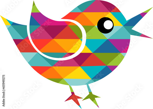 Bird icon with coloured triangles on a transparent background, PNG format