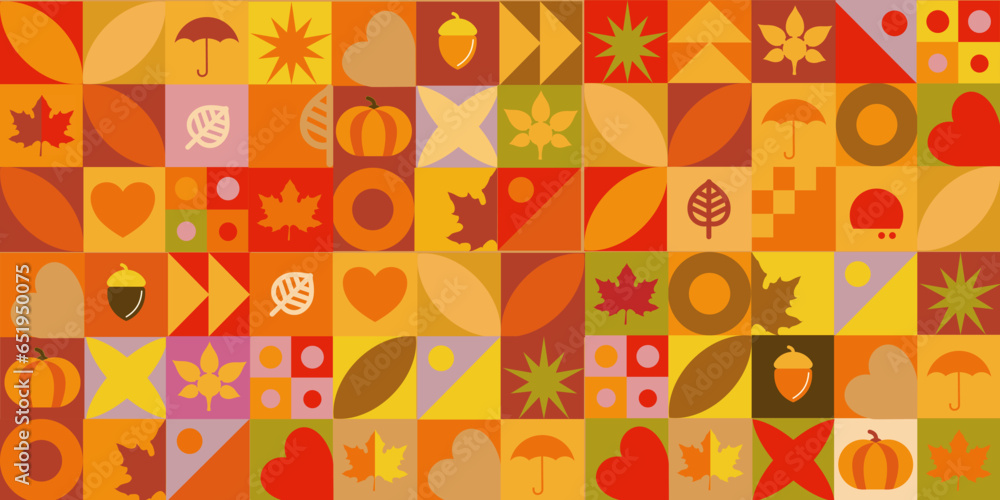 utumn bauhaus background, autumn pattern. Bauhaus pattern with autumn and Thanksgiving harves