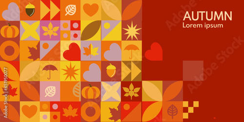 utumn bauhaus background, autumn pattern. Bauhaus pattern with autumn and Thanksgiving harves photo